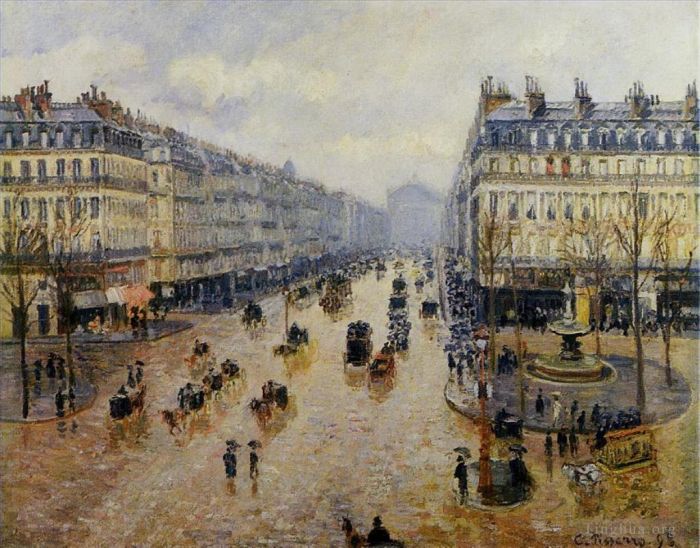 Camille Pissarro Oil Painting - Avenue de l opera rain effect 1898