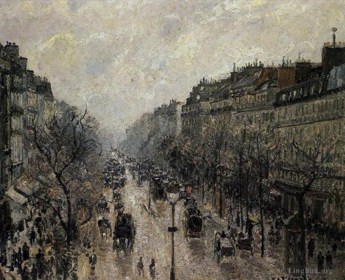 Camille Pissarro Oil Painting - Boulevard montmartre foggy morning 1897