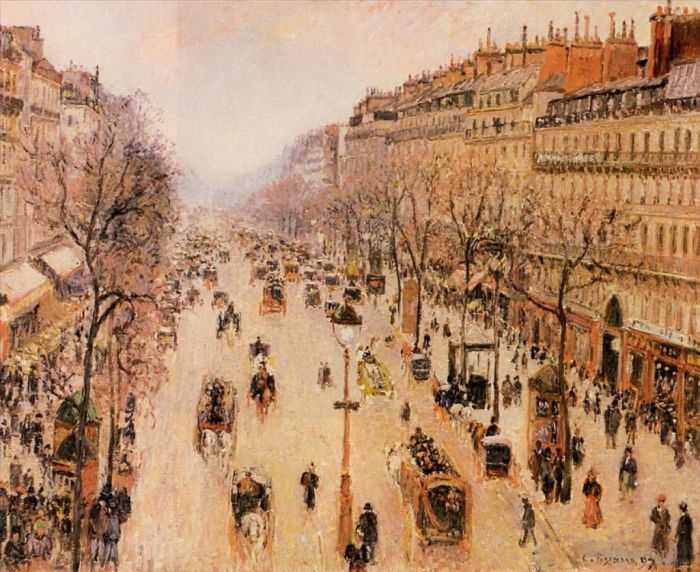 Camille Pissarro Oil Painting - Boulevard montmartre morning grey weather 1897