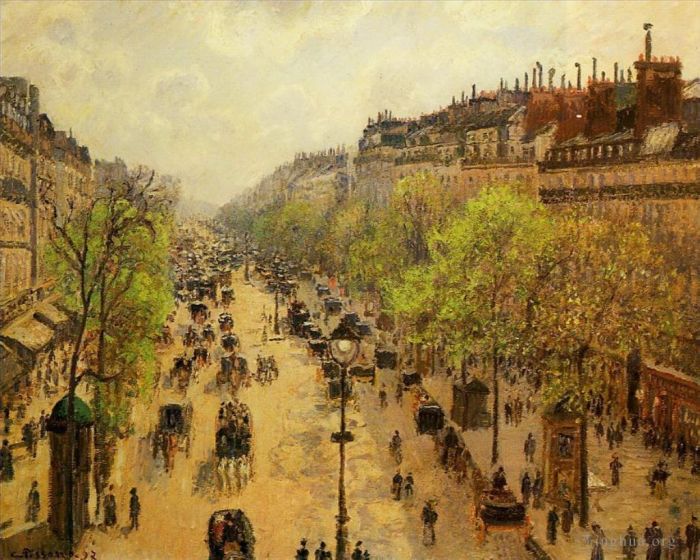 Camille Pissarro Oil Painting - Boulevard montmartre spring (Le Boulevard de Montmartre Matinée de Printemps)