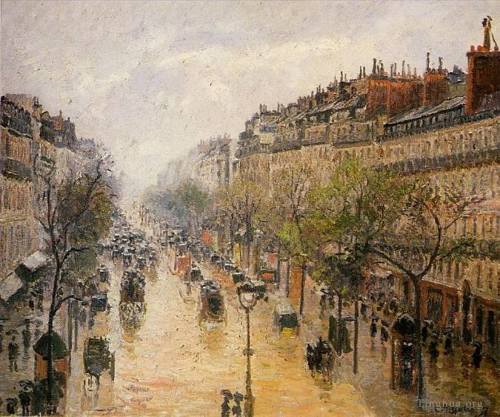 Camille Pissarro Oil Painting - Boulevard montmartre spring rain