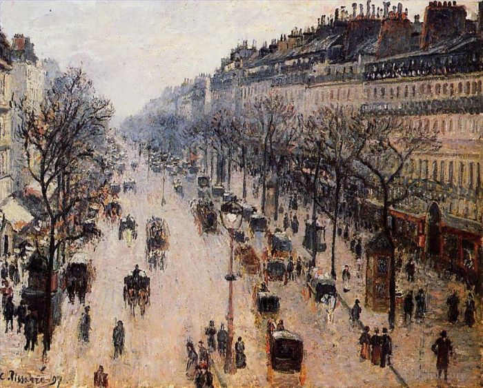 Camille Pissarro Oil Painting - Boulevard montmartre winter morning 1897