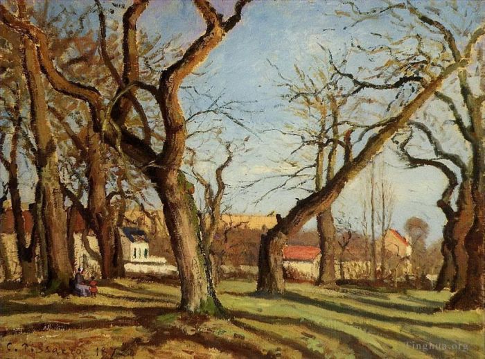 Camille Pissarro Oil Painting - Chestnut trees at louveciennes 1872