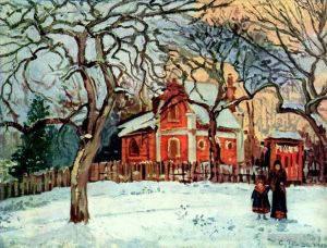 Artist Camille Pissarro's Work - Chestnut trees louveciennes winter 1872