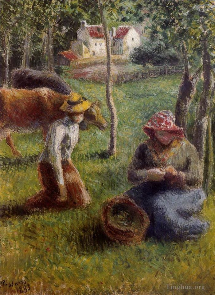 Camille Pissarro Oil Painting - Cowherd 1883