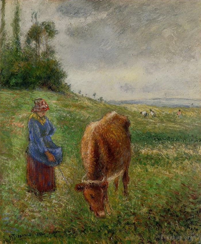 Camille Pissarro Oil Painting - Cowherd pontoise 1882