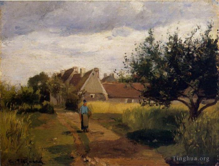 Camille Pissarro Oil Painting - Entering a village