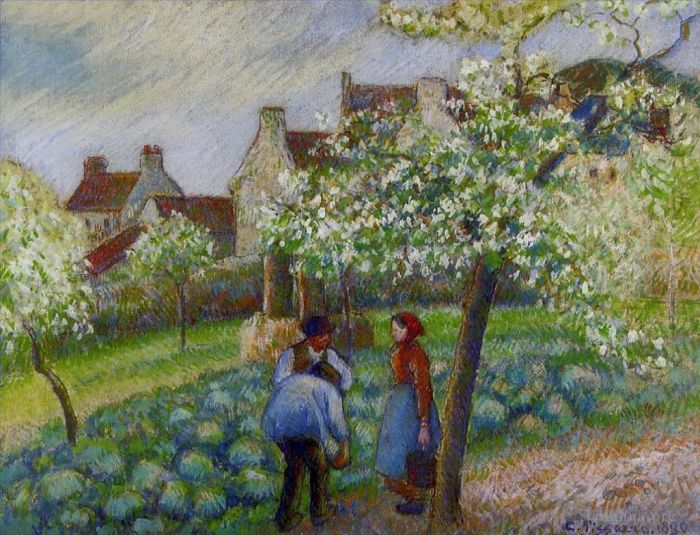 Camille Pissarro Oil Painting - Flowering plum trees