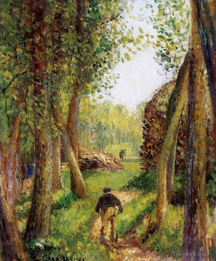 Camille Pissarro Oil Painting - Forest scene with two figures
