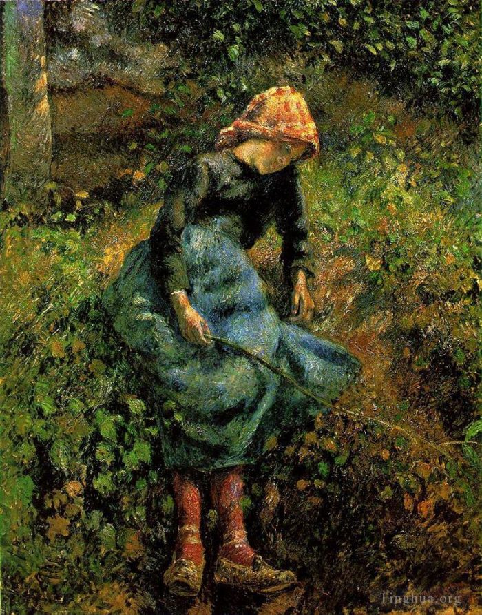 Camille Pissarro Oil Painting - Girl with a stick 1881