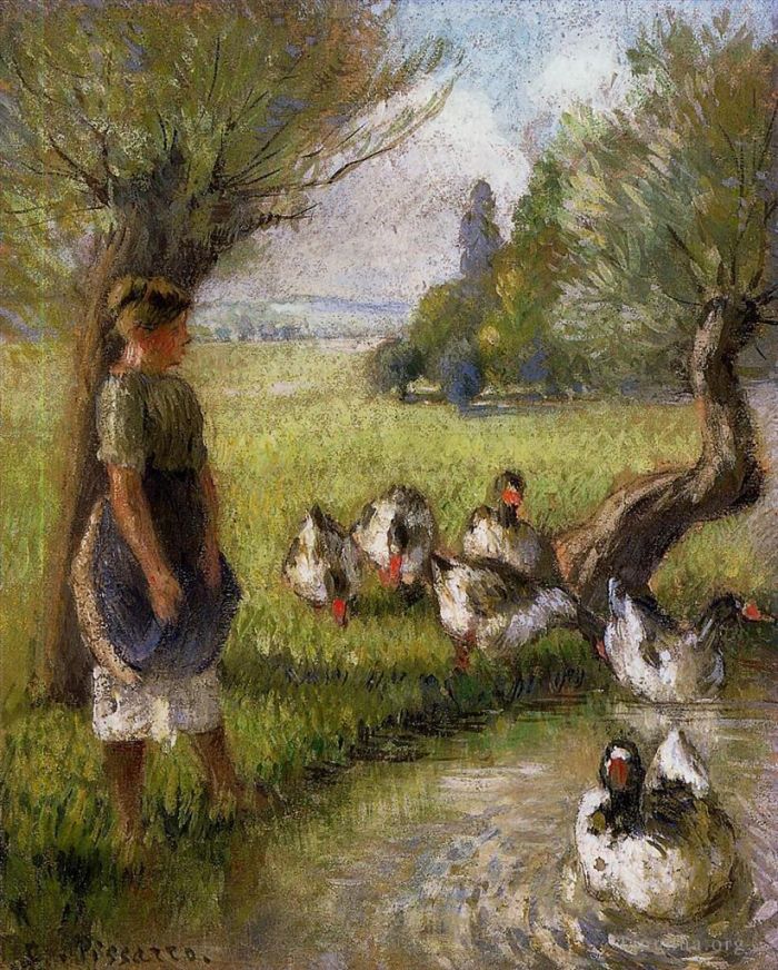 Camille Pissarro Oil Painting - Goose girl