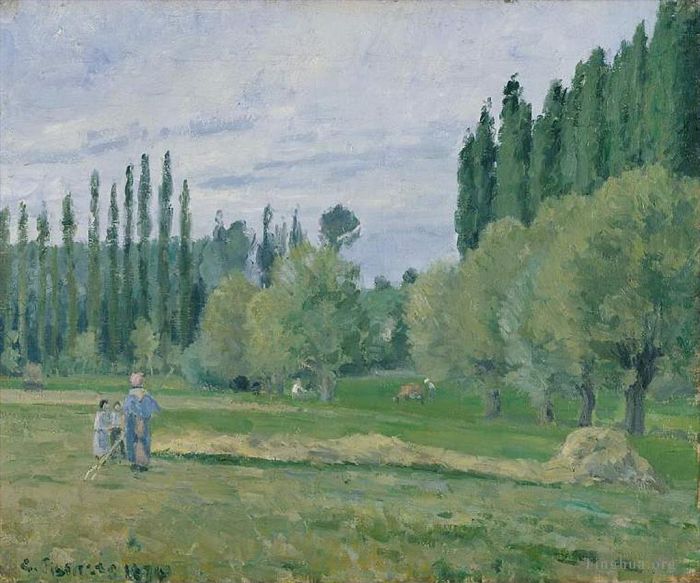 Camille Pissarro Oil Painting - Haymaking 1874