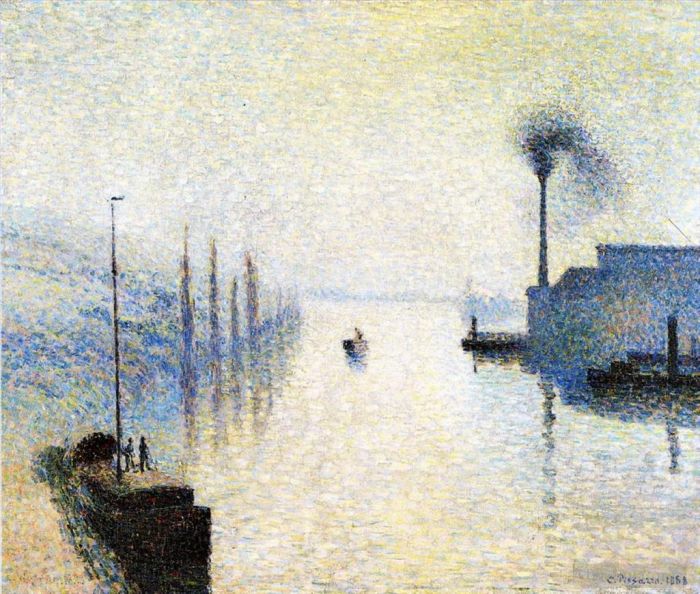 Camille Pissarro Oil Painting - Ile lacruix rouen effect of fog 1888