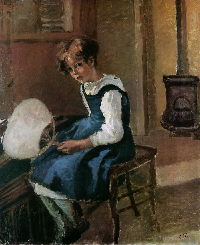 Camille Pissarro Oil Painting - Jeanne holding a fan