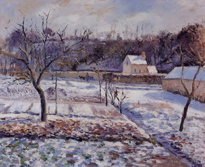 Camille Pissarro Oil Painting - L hermitage pontoise snow effect 1874