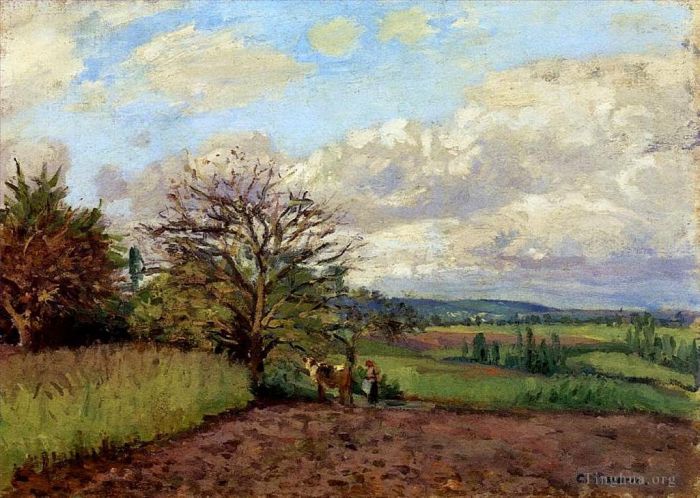 Camille Pissarro Oil Painting - Landscape with a cowherd