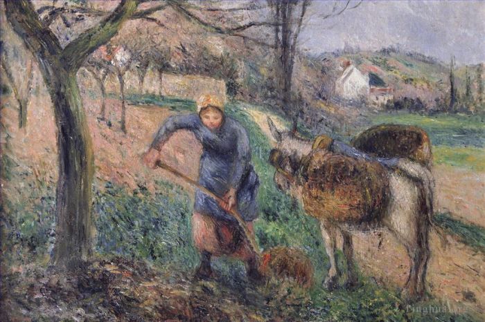 Camille Pissarro Oil Painting - Landscape with a donkey