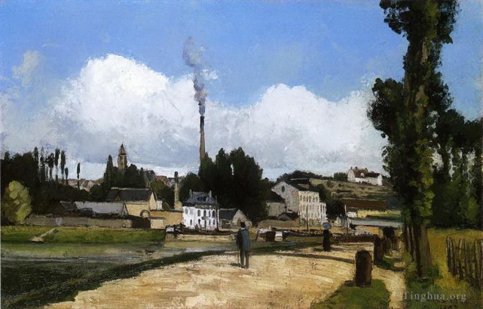 Camille Pissarro Oil Painting - Landscape with factory 1867