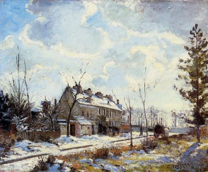 Camille Pissarro Oil Painting - Louveciennes road snow effect 1872