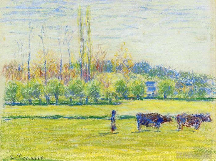 Camille Pissarro Oil Painting - Near eragny