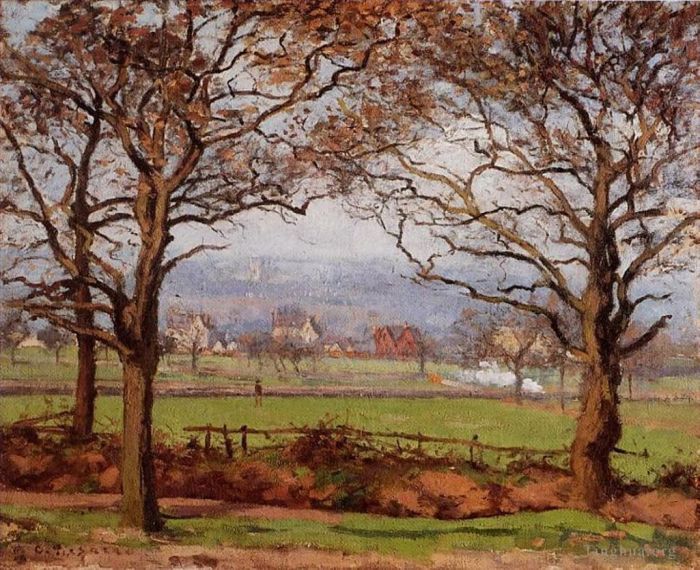 Camille Pissarro Oil Painting - Near sydenham hill looking towards lower norwood 1871