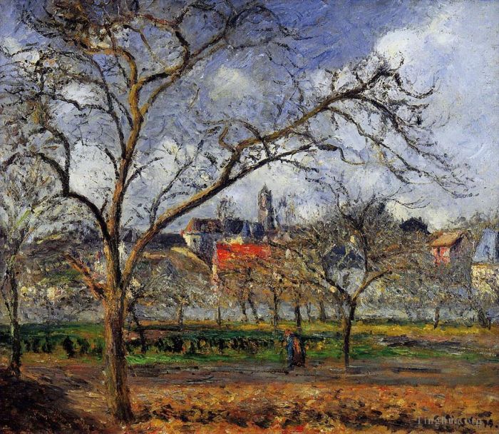 Camille Pissarro Oil Painting - On orchard in pontoise in winter 1877