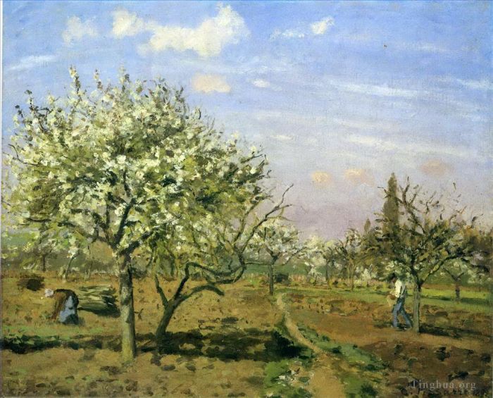 Camille Pissarro Oil Painting - Orchard in blossom louveciennes 1872