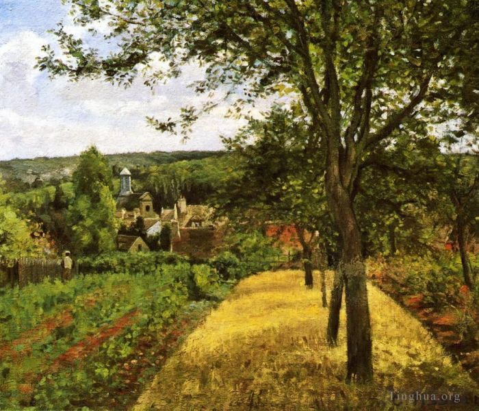 Camille Pissarro Oil Painting - Orchards at louveciennes 1872