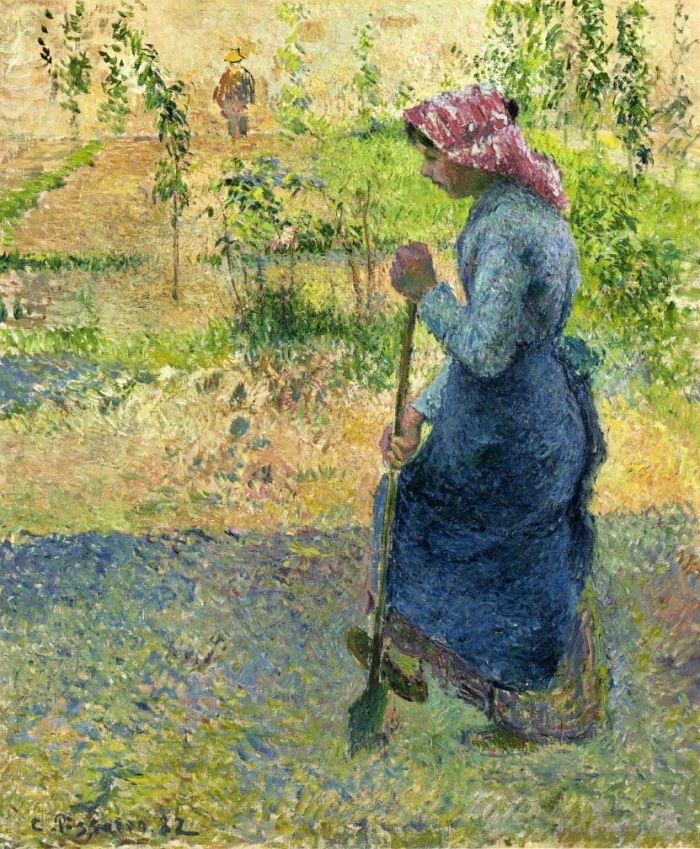 Camille Pissarro Oil Painting - Paysanne couchant 1882