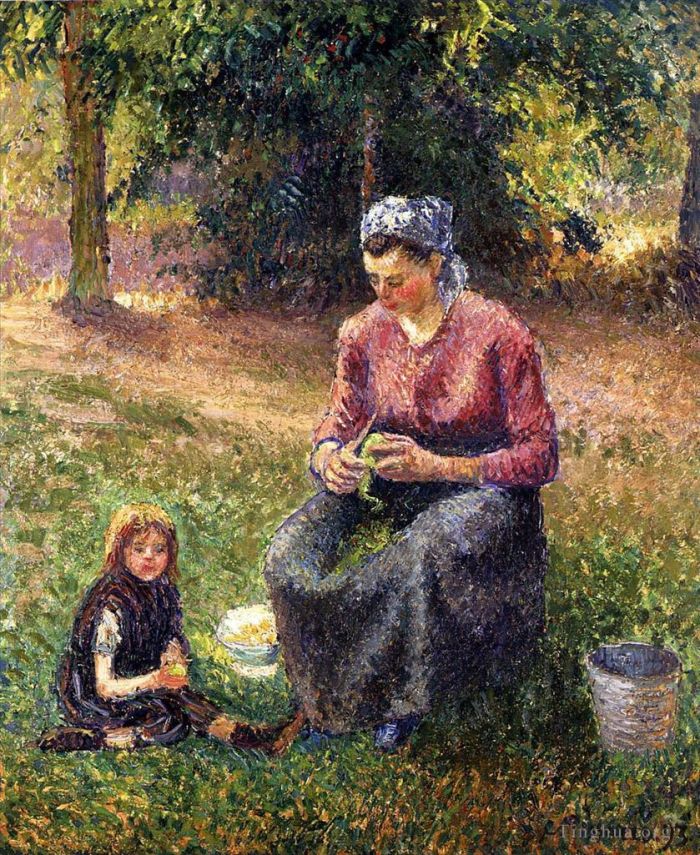 Camille Pissarro Oil Painting - Peasant woman and child eragny 1893