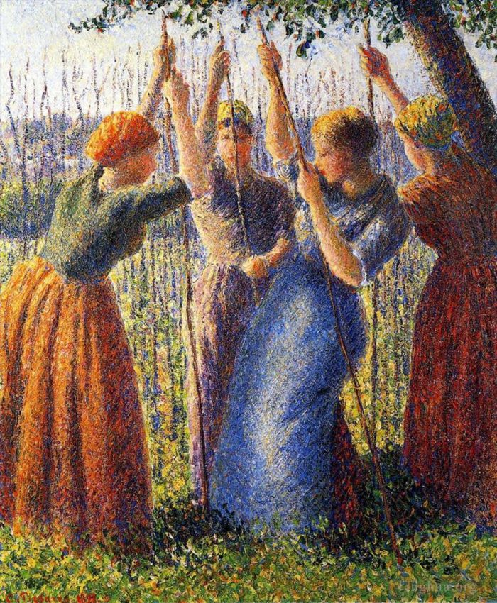 Camille Pissarro Oil Painting - Peasant women planting stakes 1891