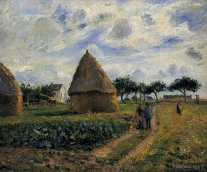 Artist Camille Pissarro's Work - Peasants and hay stacks 1878