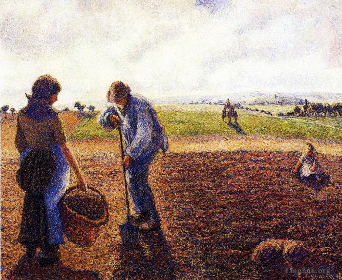 Camille Pissarro Oil Painting - Peasants in the field eragny 1890