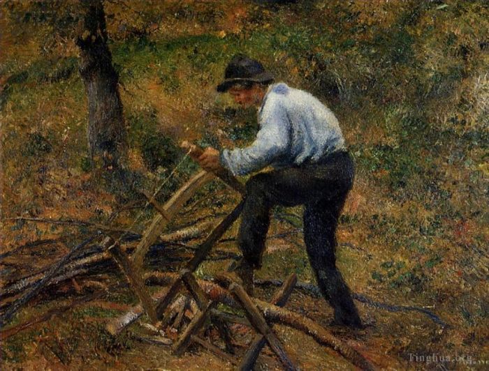 Camille Pissarro Oil Painting - Pere melon sawing wood pontoise 1879
