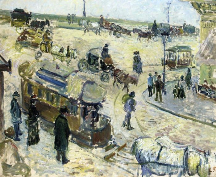 Camille Pissarro Oil Painting - Place de la republique rouen with tramway 1883