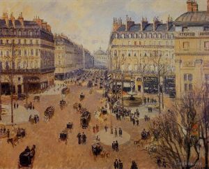 Artist Camille Pissarro's Work - Place du theatre francais afternoon sun in winter 1898