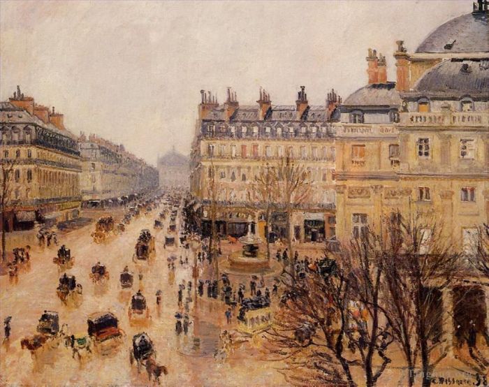 Camille Pissarro Oil Painting - Place du theatre francais rain effect