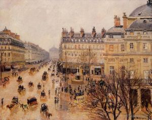 Artist Camille Pissarro's Work - Place du theatre francais rain effect