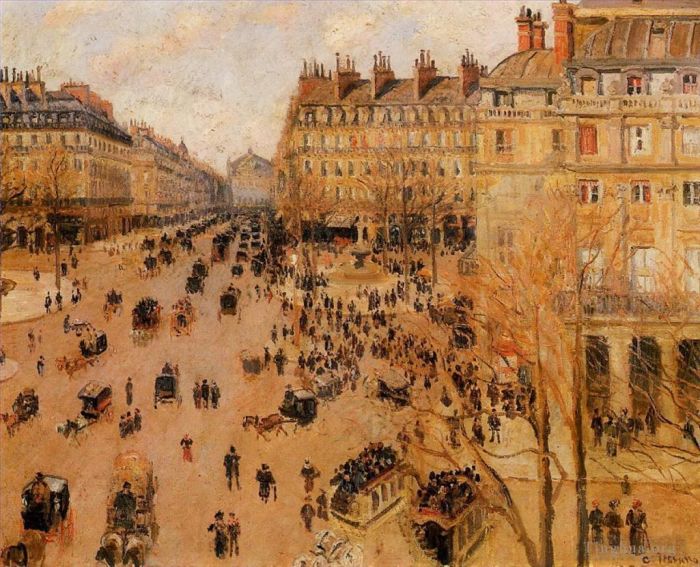 Camille Pissarro Oil Painting - Place du thretre francais sun effect 1898