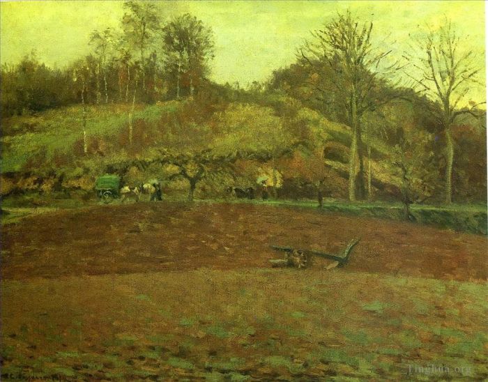 Camille Pissarro Oil Painting - Ploughland 1874
