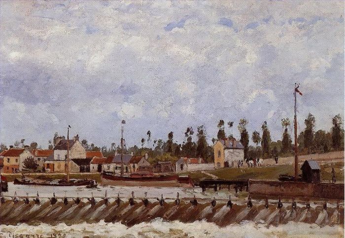 Camille Pissarro Oil Painting - Pontoise dam 1872