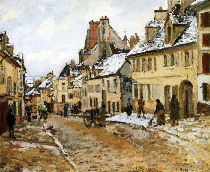 Camille Pissarro Oil Painting - Pontoise the road to gisors in winter 1873