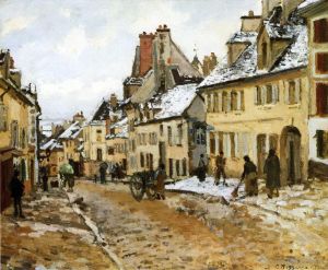 Artist Camille Pissarro's Work - Pontoise the road to gisors in winter 1873