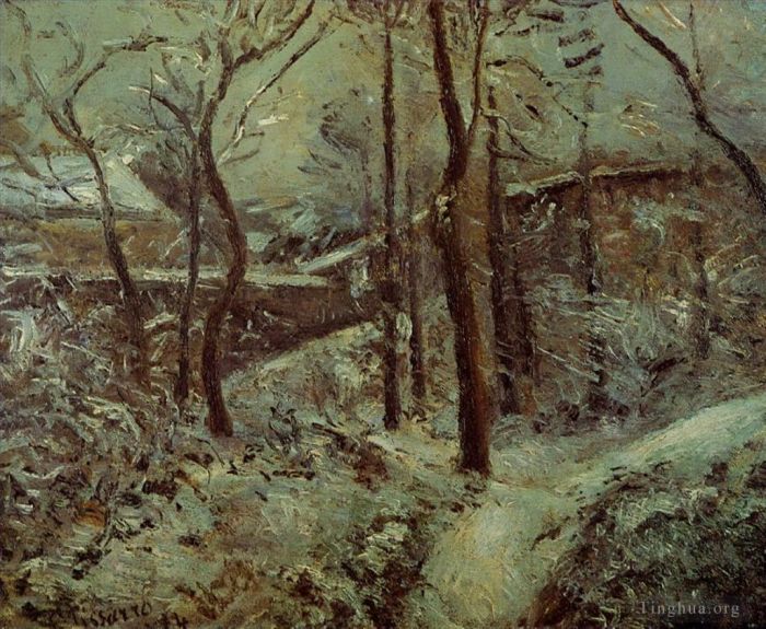 Camille Pissarro Oil Painting - Poor footpath pontoise snow effect 1874
