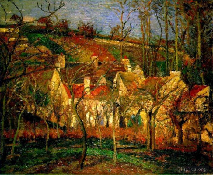 Camille Pissarro Oil Painting - Red roofs corner of a village winter 1877