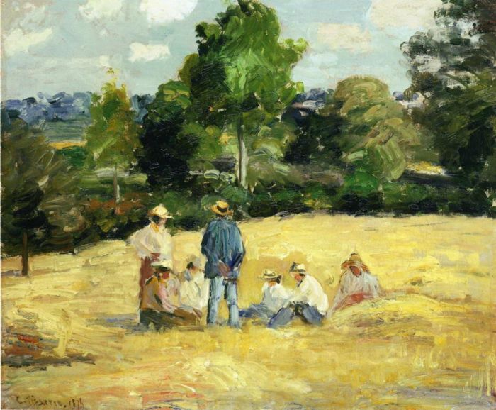 Camille Pissarro Oil Painting - Resting harvesters montfoucault 1875