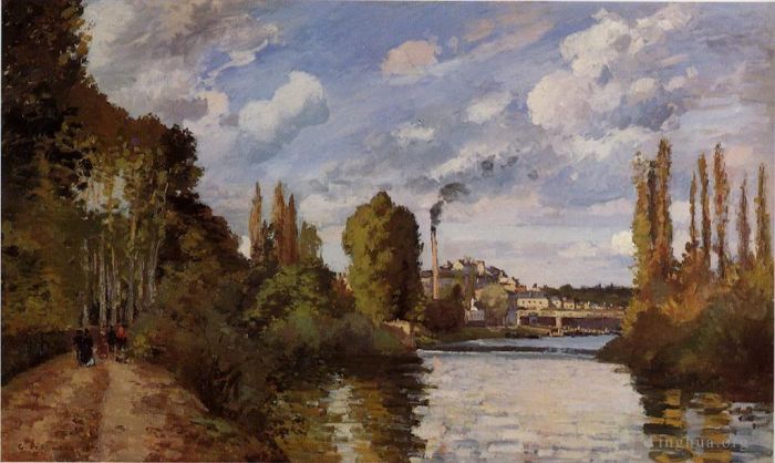 Camille Pissarro Oil Painting - Riverbanks in pontoise 1872