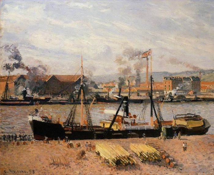 Camille Pissarro Oil Painting - Rouen port unloading wood 1898