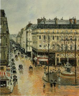 Artist Camille Pissarro's Work - Rue saint honore afternoon rain effect 1897