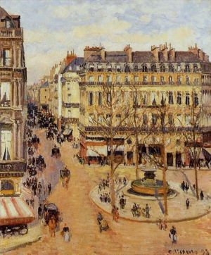 Artist Camille Pissarro's Work - Rue saint honore morning sun effect place du theatre francais 1898
